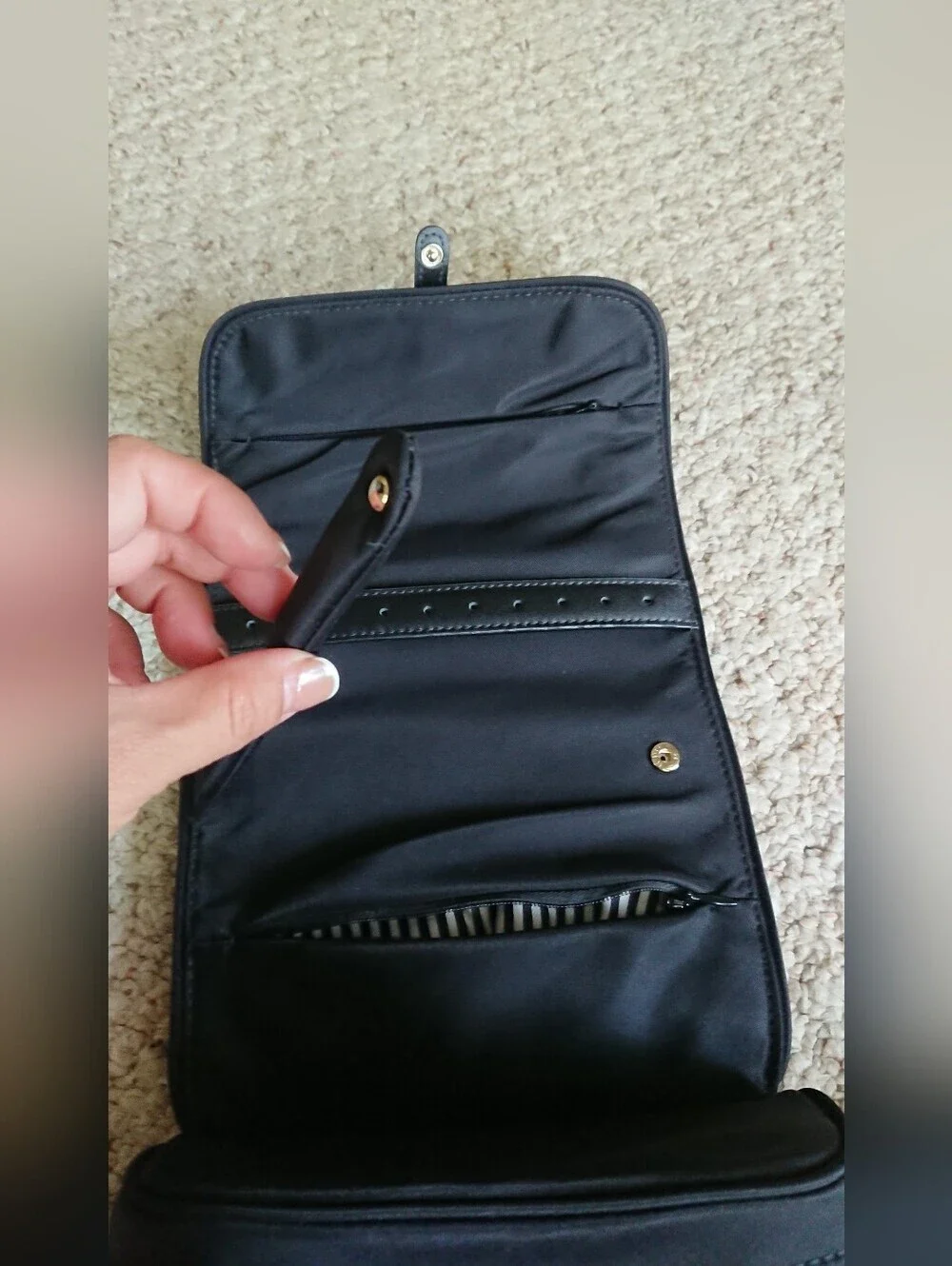 kate spade black nylon zip cosmetic pouch with gold logo